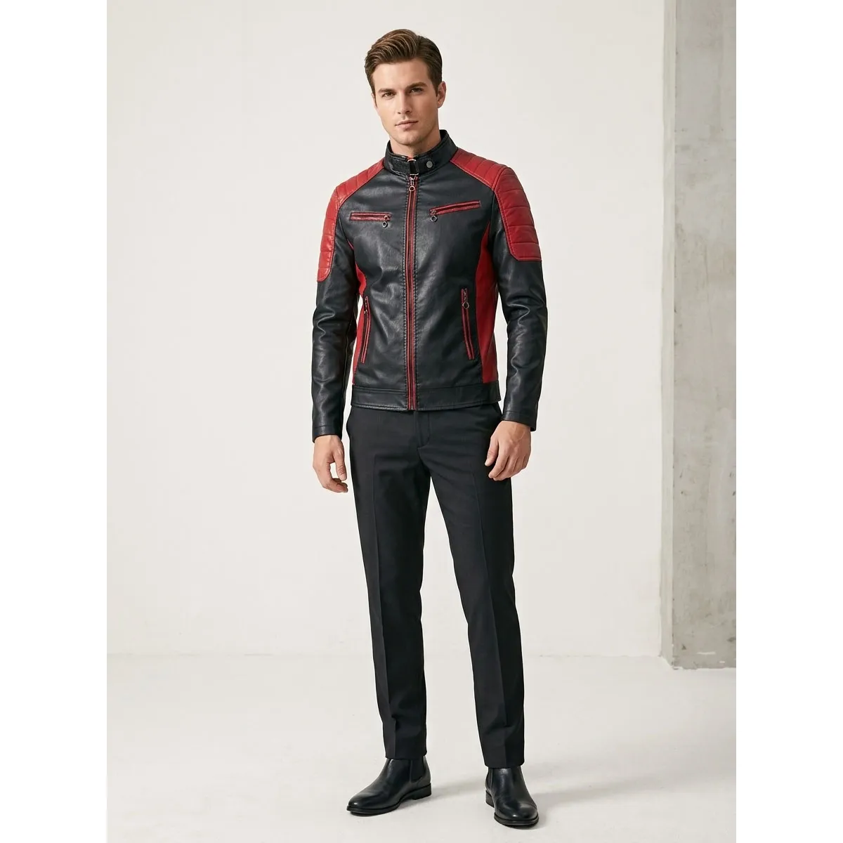 THE CLOTHING COMPANY - Chaqueta Hombre Cuero Sintético Lineas-Negro
