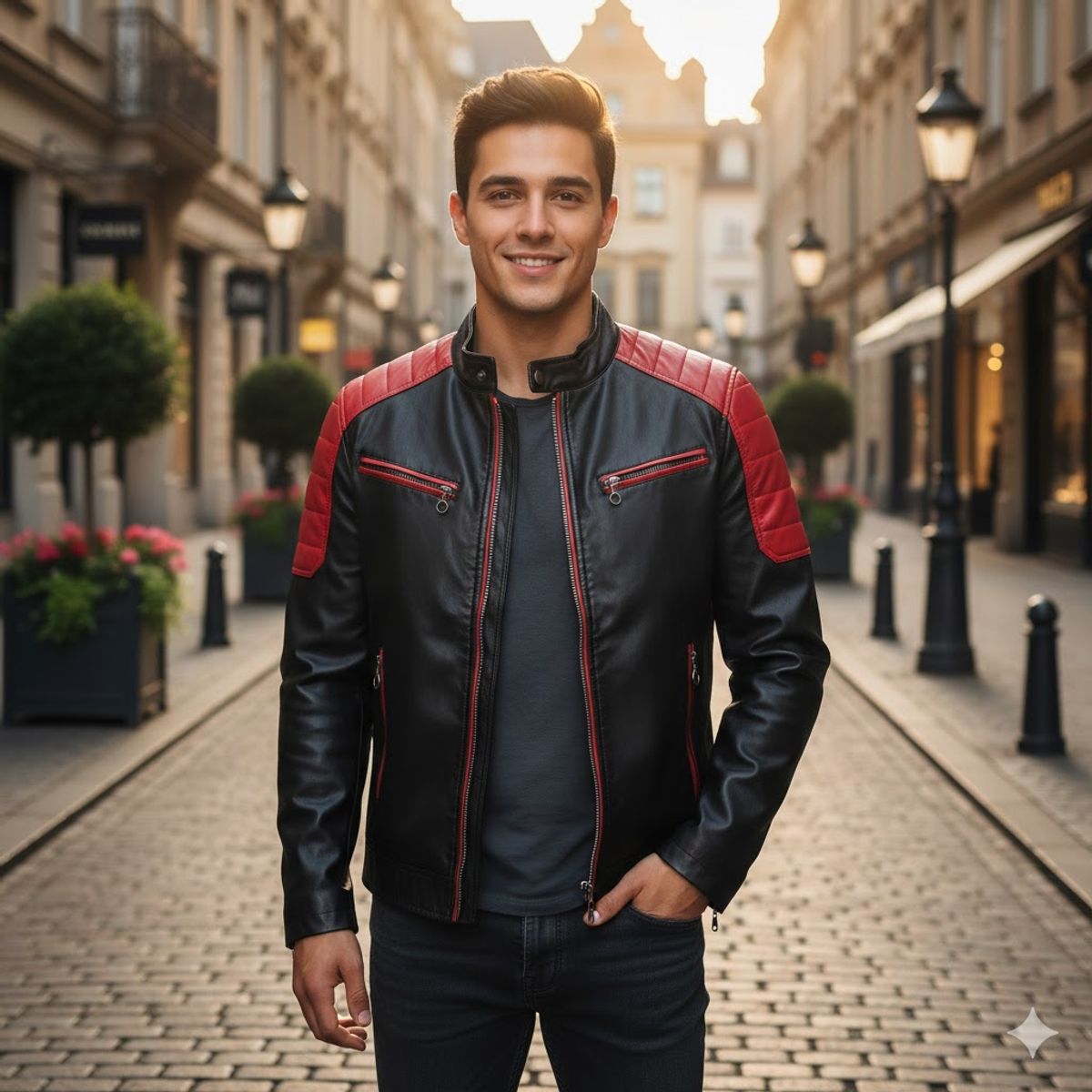 THE CLOTHING COMPANY - Chaqueta Hombre Cuero Sintético Lineas-Negro