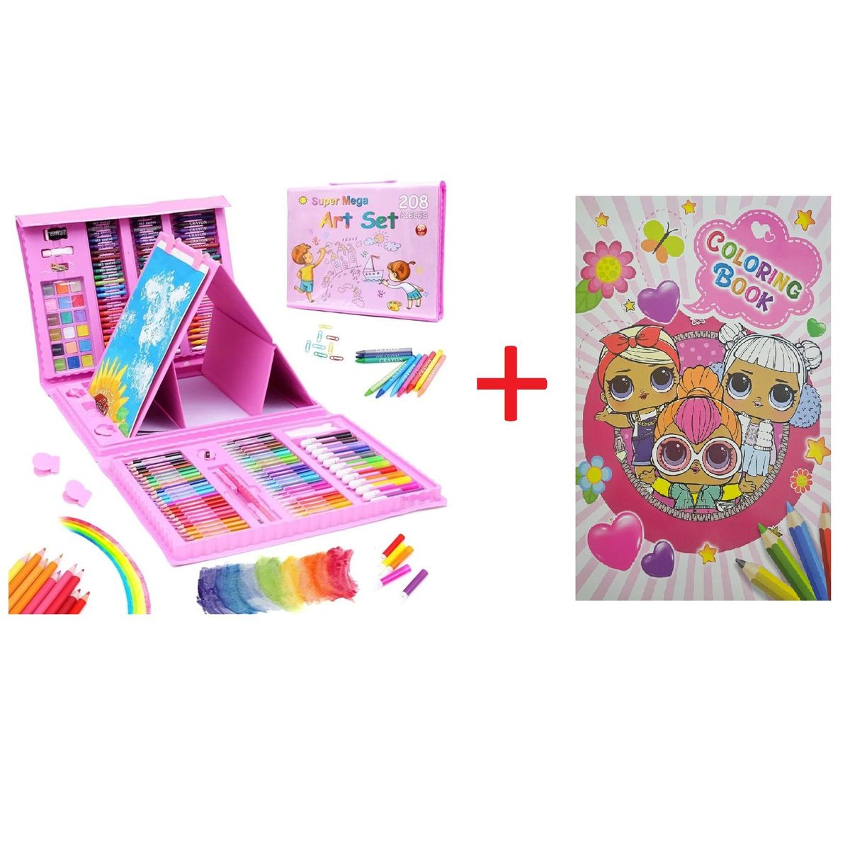 GENERICO - Set De Colores Marcadores Arte Dibujo 208 + Cartilla Rosa