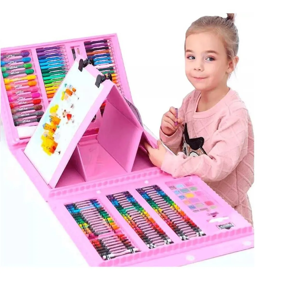 GENERICO - Set De Colores Marcadores Arte Dibujo 208 + Cartilla Rosa