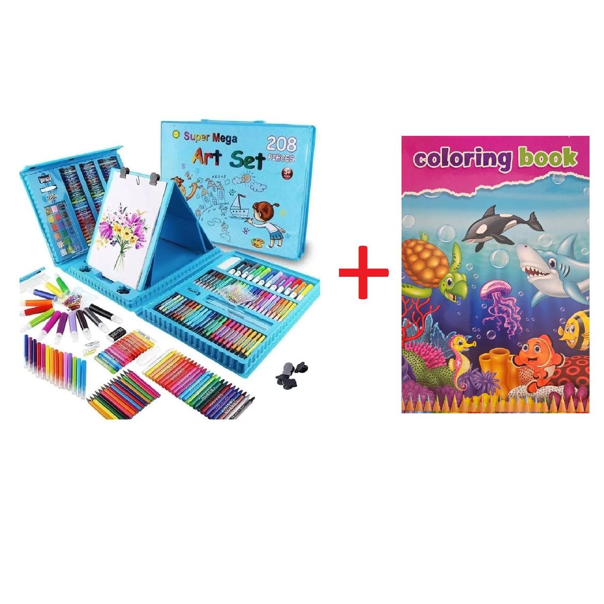 GENERICO - Set Colores Marcadores Arte Dibujo 208 + Cartilla  Azul