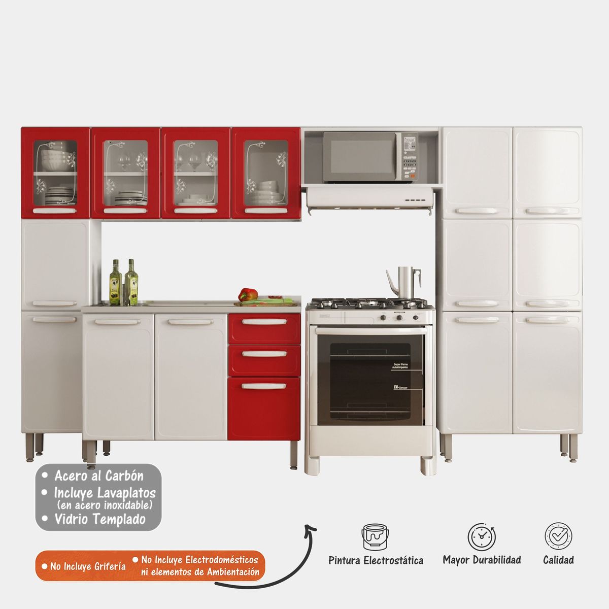 BERTOLINI - Cocina Integral Moderna 3mts  en Acero Incluye Lavaplatos-Bertolini