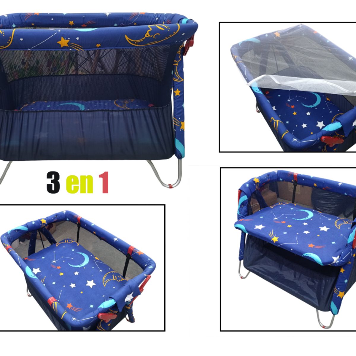 BABY ON - Cuna Corral Cambiador 3 en 1 Para Bebes Ajustable Toldillo