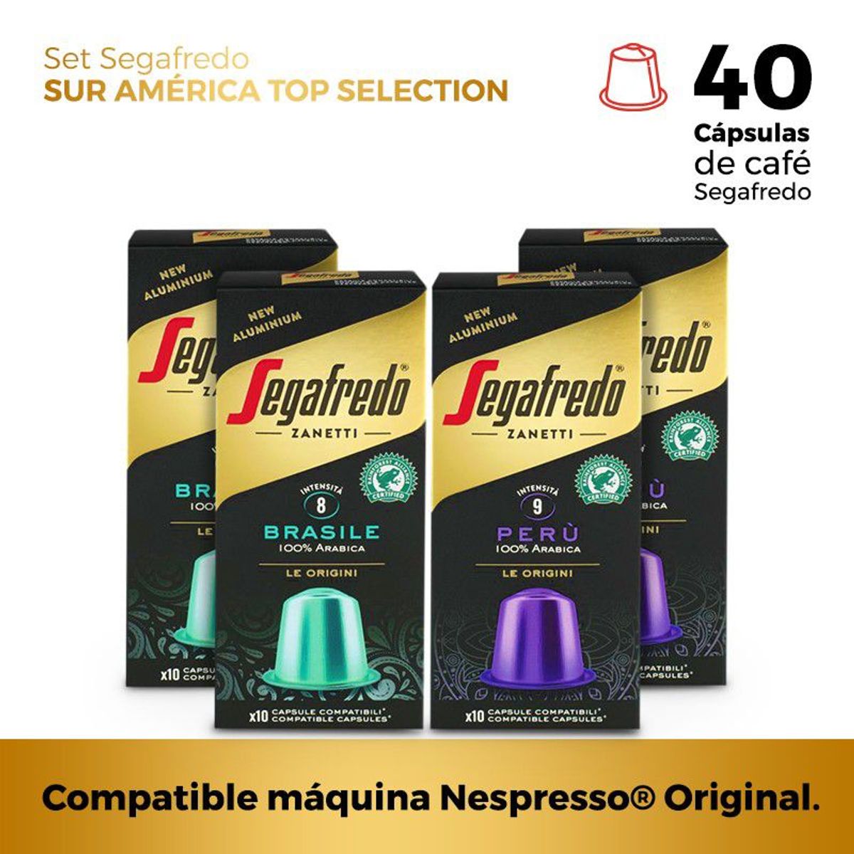 SEGAFREDO ZANETTI - Set 40 Cápsulas de Café Sur América - Compatible máquina Nespresso® Original