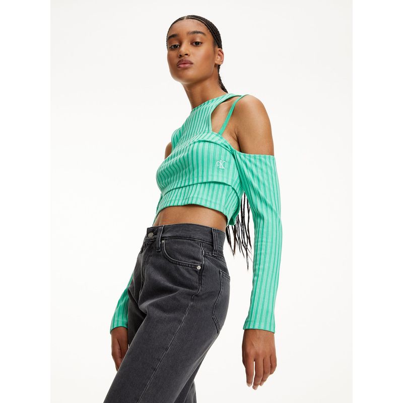CALVIN KLEIN - Top Verde Recortado De Doble Capa Para Mujer Calvin Klein