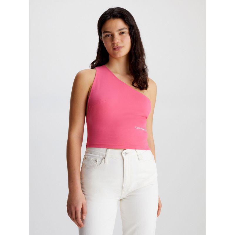 CALVIN KLEIN - Crop Top Rosado De Punto Milano Con Hombro Descubierto Calvin Klein