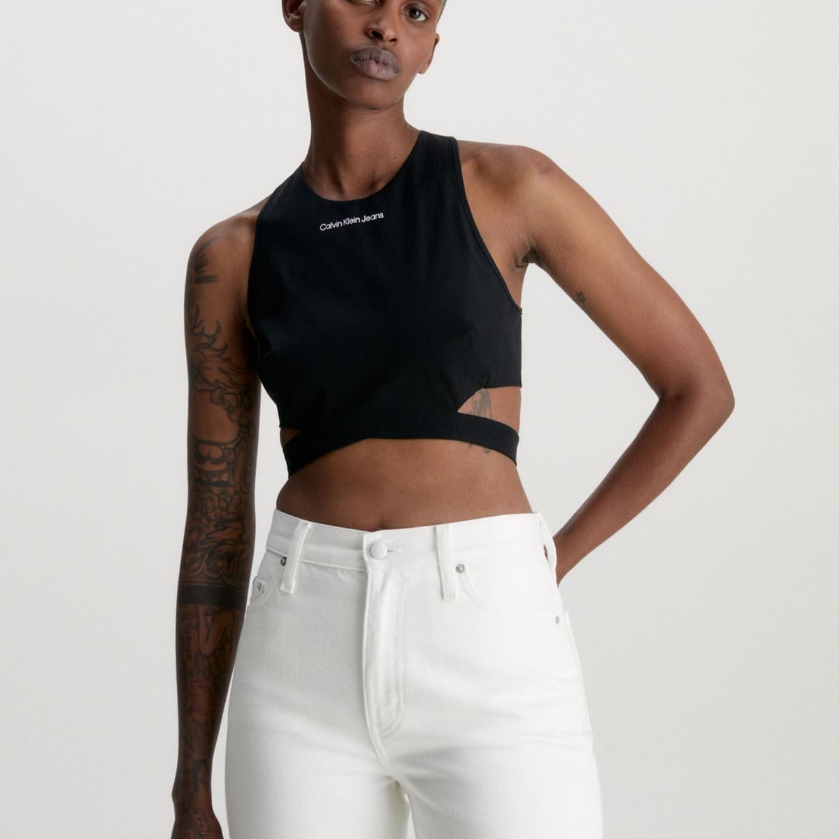 CALVIN KLEIN - Crop Top Negro Con Recorte Y Cierre En La Espalda Para Mujer Calvin Klein