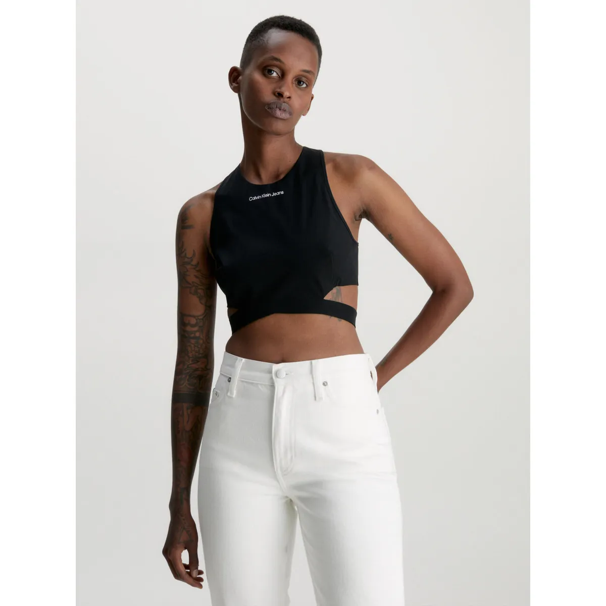 CALVIN KLEIN - Crop Top Negro Con Recorte Y Cierre En La Espalda Para Mujer Calvin Klein