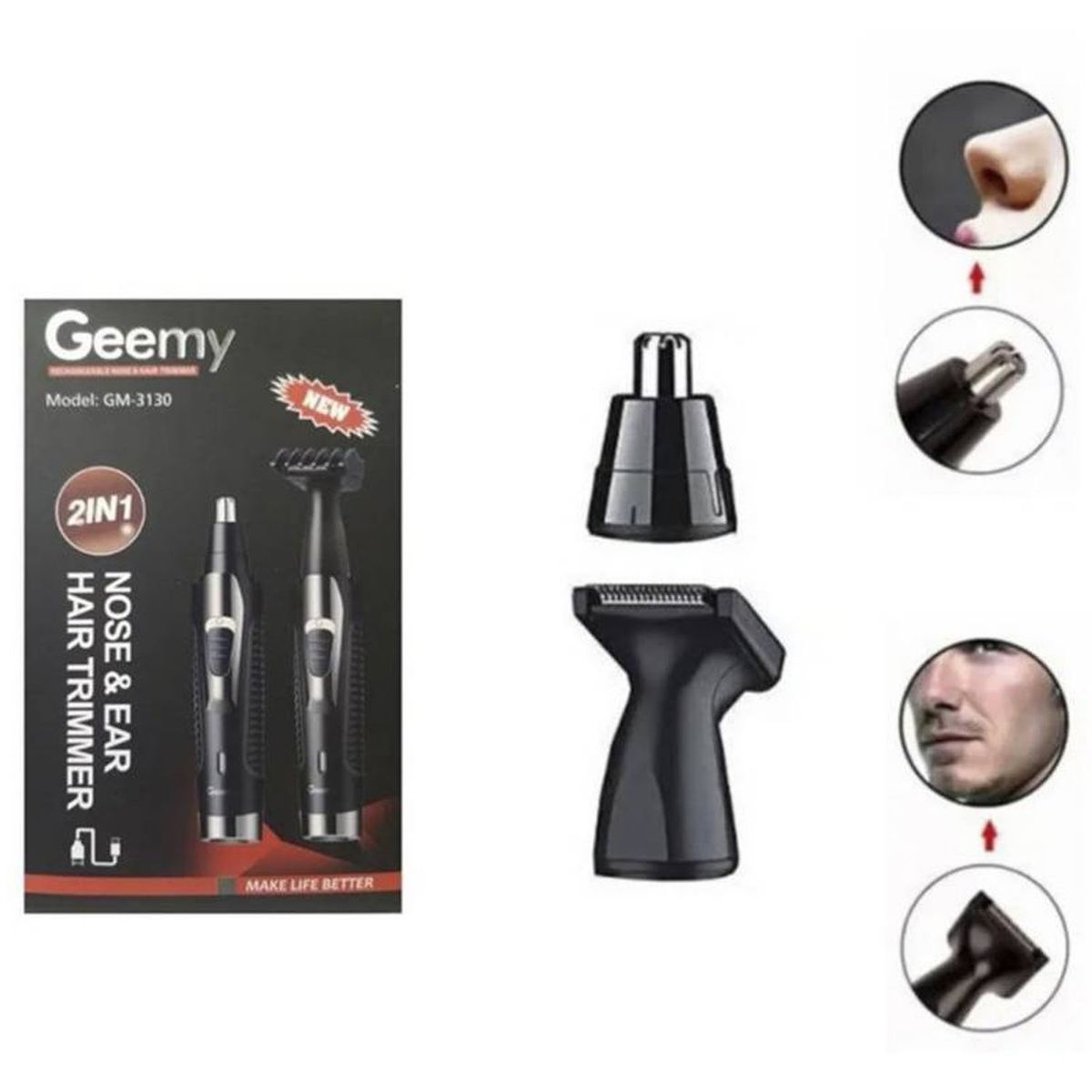 GEMEI GEEMY - Maquina Afeitadora Patillera Nariz Oidos Recargable 2 en 1