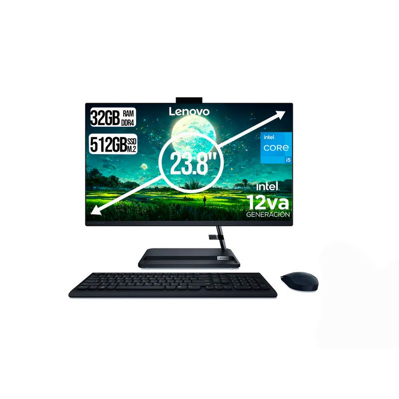 LENOVO - TODO EN UNO LENOVO INTEL CORE I5-12450H SSD 512GB RAM 32GB LED 24 FHD