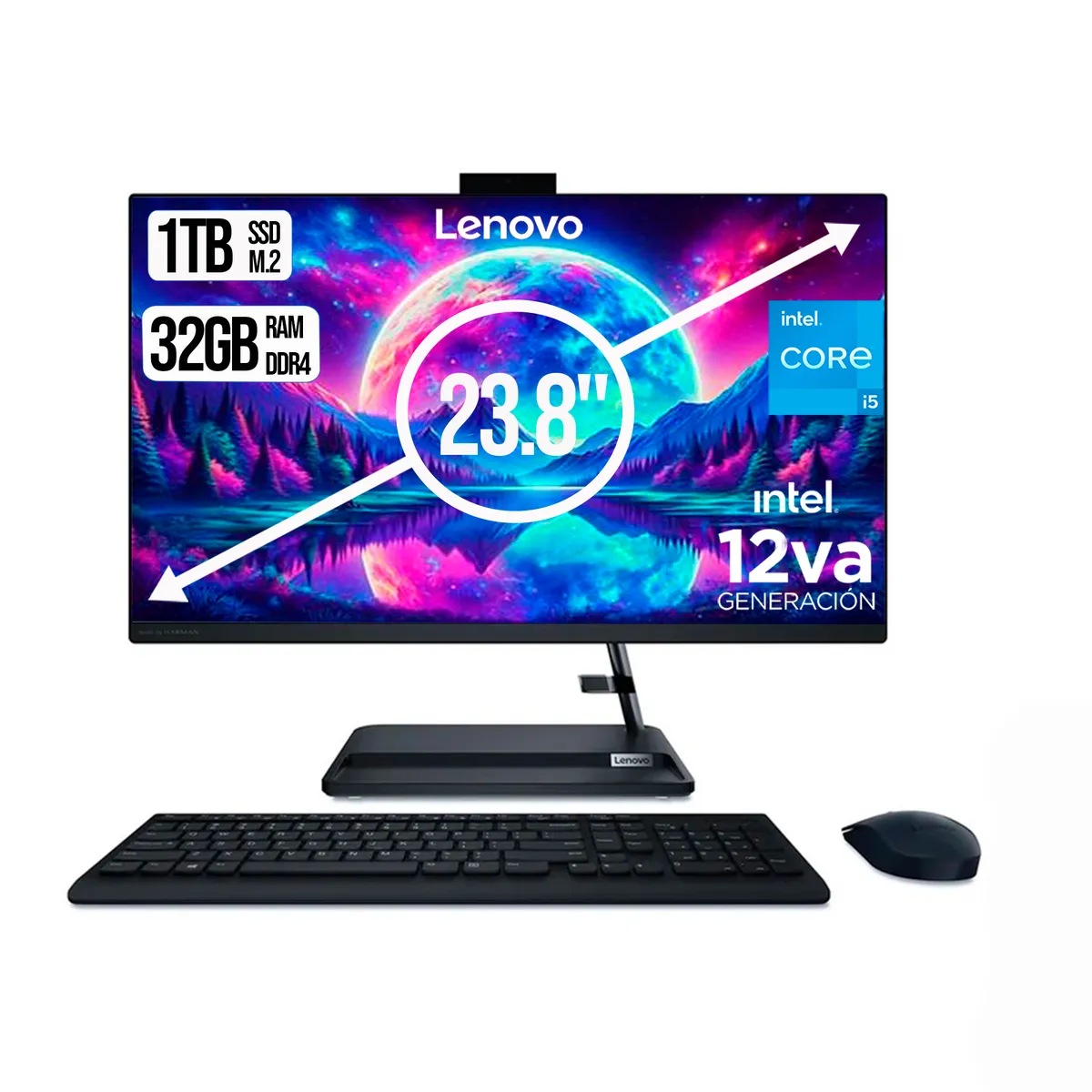 LENOVO - TODO EN UNO LENOVO INTEL CORE I5-12450H SSD 1TB RAM 32GB LED 24 FHD