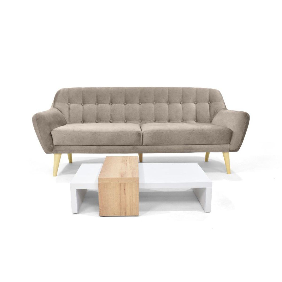 VENECIA - Sofá Roma Tela Taupe y Mesa De Centro Montreal