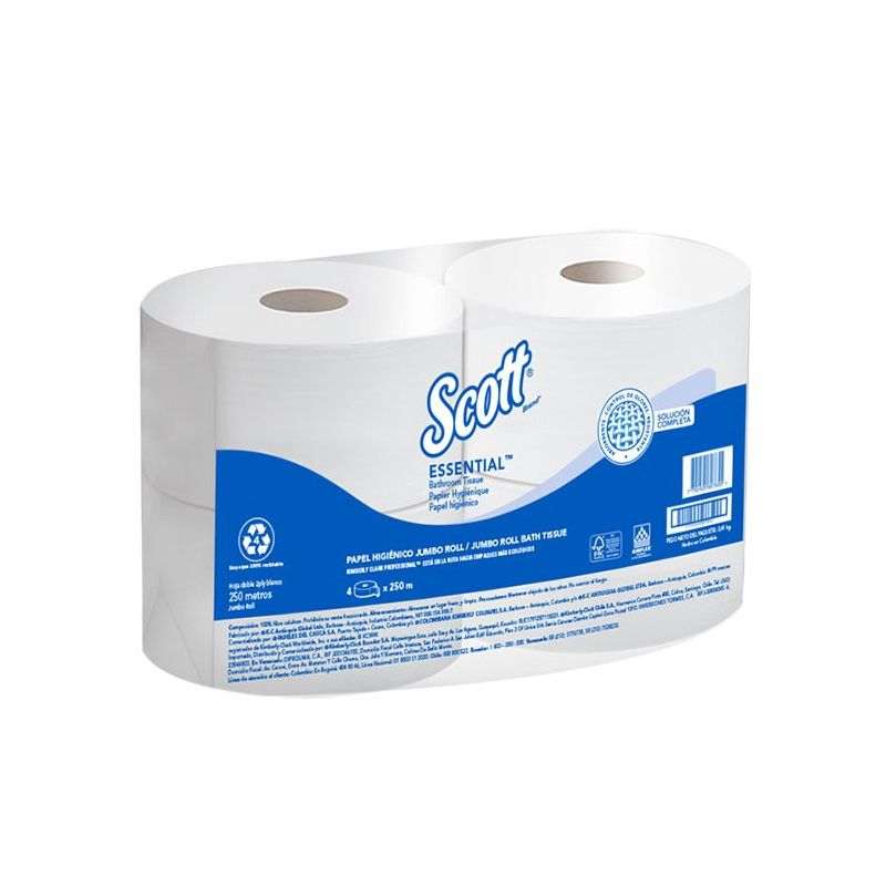 SCOTT - Papel Higiénico Scott Blanco Hoja Sencilla 250 Mt X 4 Und