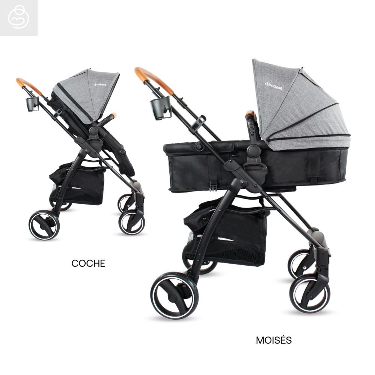 BEBESIT - Coche Moises Bebe Alfa Bebesit Gris