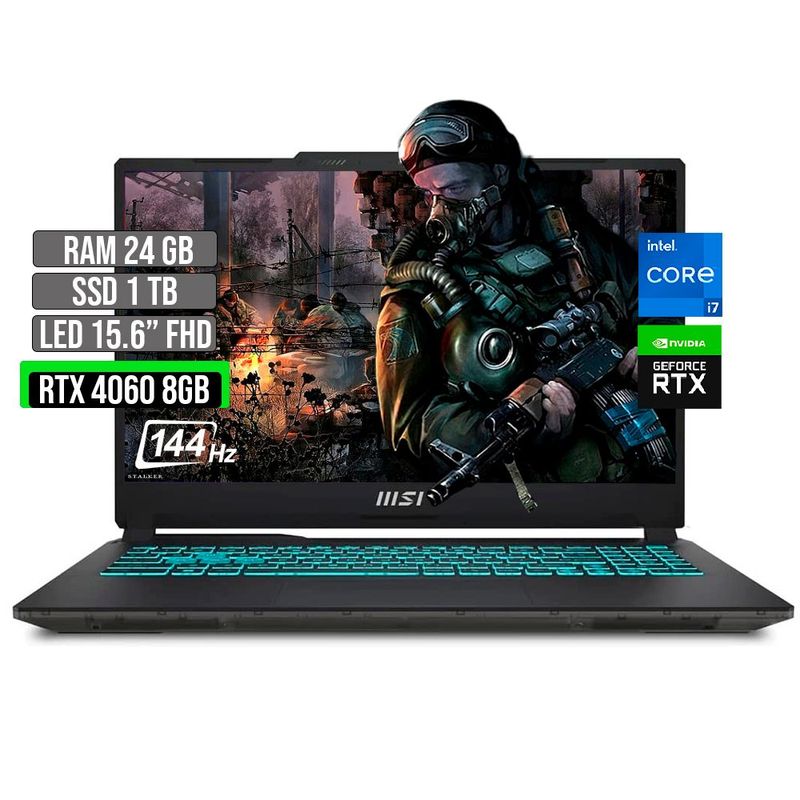 MSI - MSI CYBORG INTEL CORE I7-12650H SSD 1TB RAM 24GB RTX 4060 8GB LED 15.6 FHD 144HZ