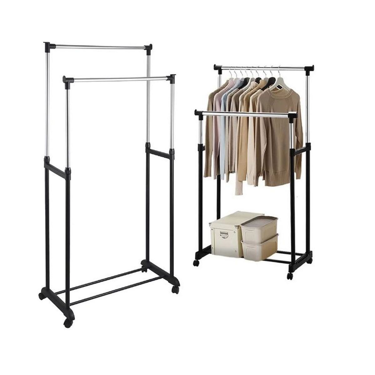 GENERICO - Tendedero Doble Organizador De Ropa Con Ruedas Perchero