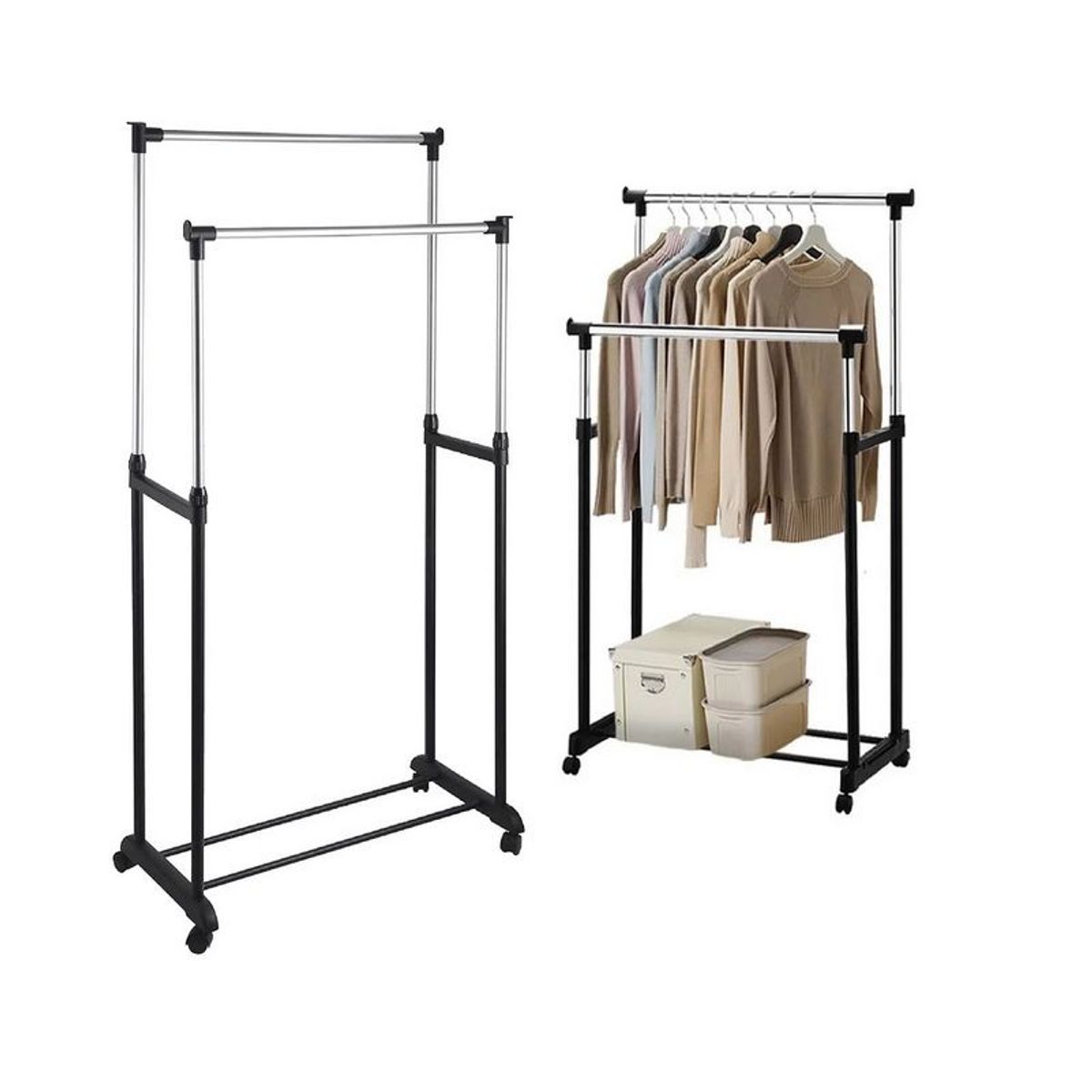 GENERICO - Tendedero Doble Organizador De Ropa Con Ruedas Perchero