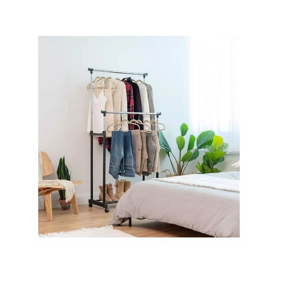 GENERICO - Tendedero Doble Organizador De Ropa Con Ruedas Perchero