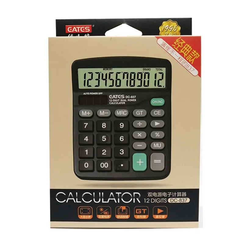 GATES - Calculadora Gates Dc-837 De 12 Dígitos. Pila Aa Y Solar