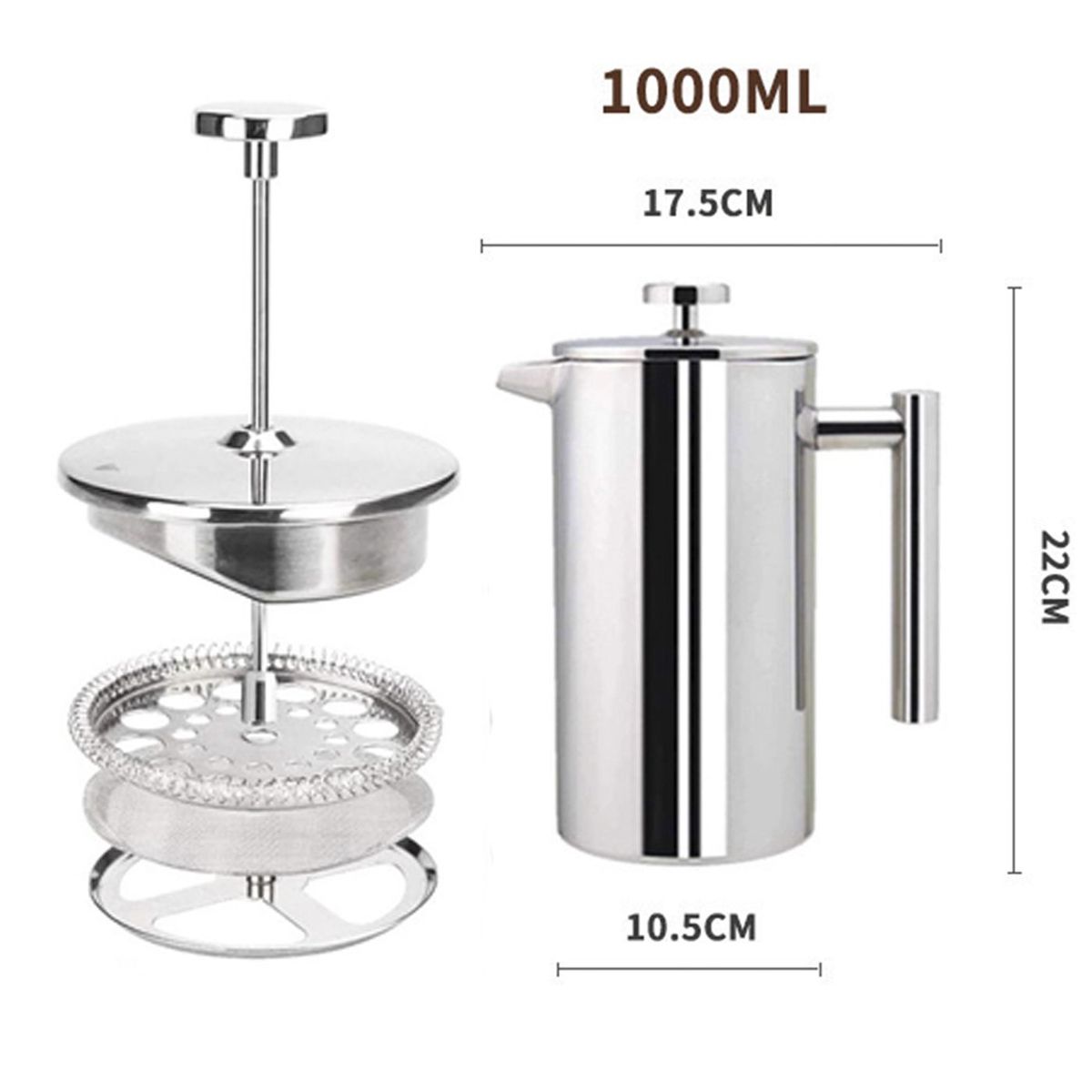 MULTIPLACE COLOMBIA - Prensa Francesa en acero inoxidable de 1000 ml-