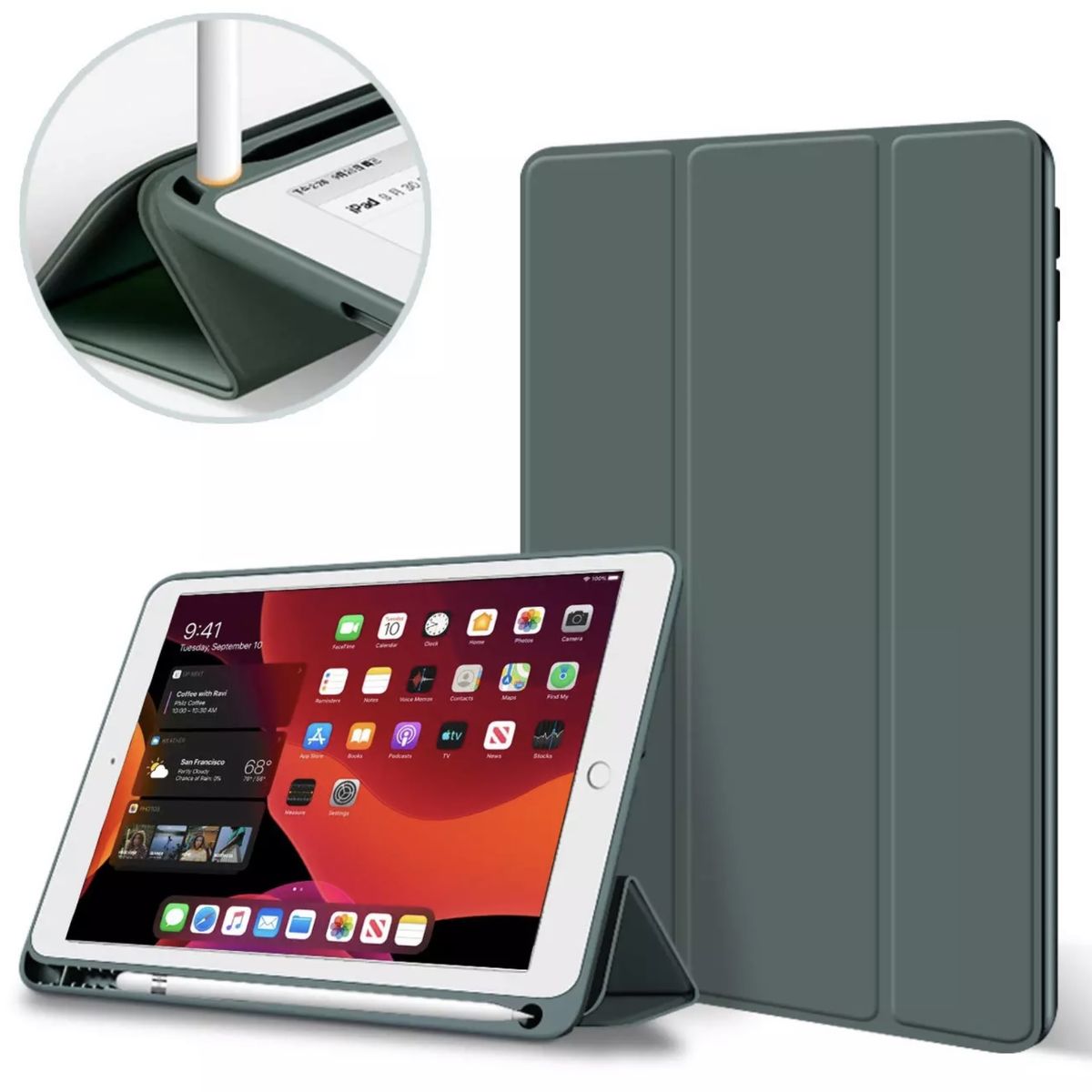 GENERICO - Estuche Protector Smart Cover Magnético Para Ipad 10.2 7a, 8a, 9a Generación - Color Verde Oscuro