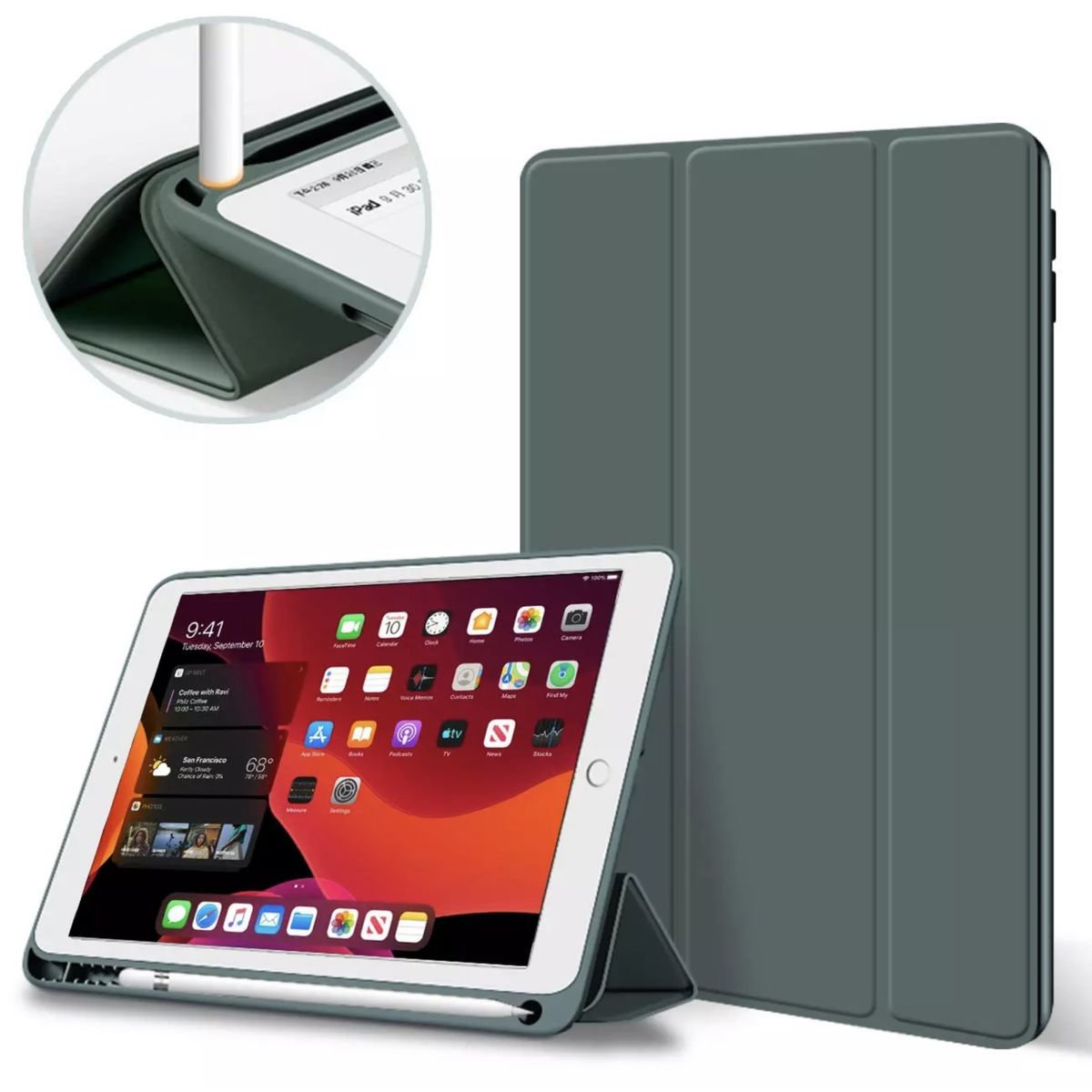 GENERICO - Estuche Protector Smart Cover Magnético Para Ipad 10.2 7a, 8a, 9a Generación - Color Verde Oscuro
