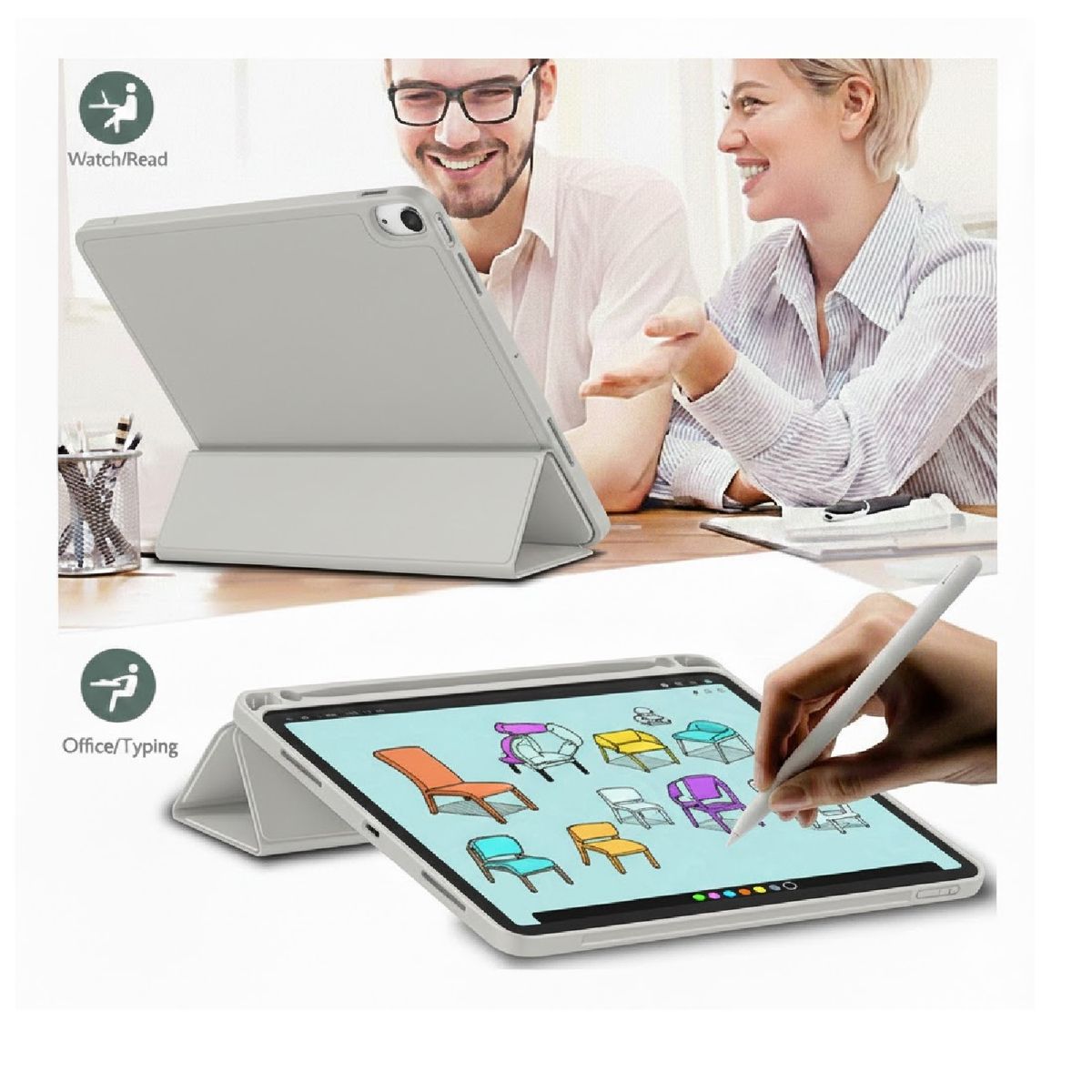 GENERICO - Estuche Protector Smart Cover Magnético Para Ipad 10a Generación 10.9 2022 - Color Gris