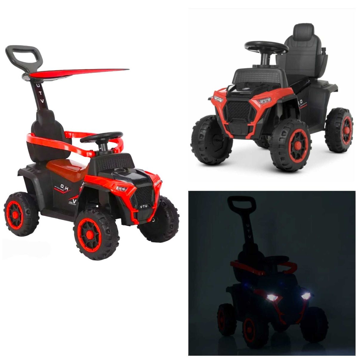 GENERICO - Carro Montable Paseador Electrico 6v 4en1 UTV Todo Terreno Parasol Luces LED, Musica y Bluetooth