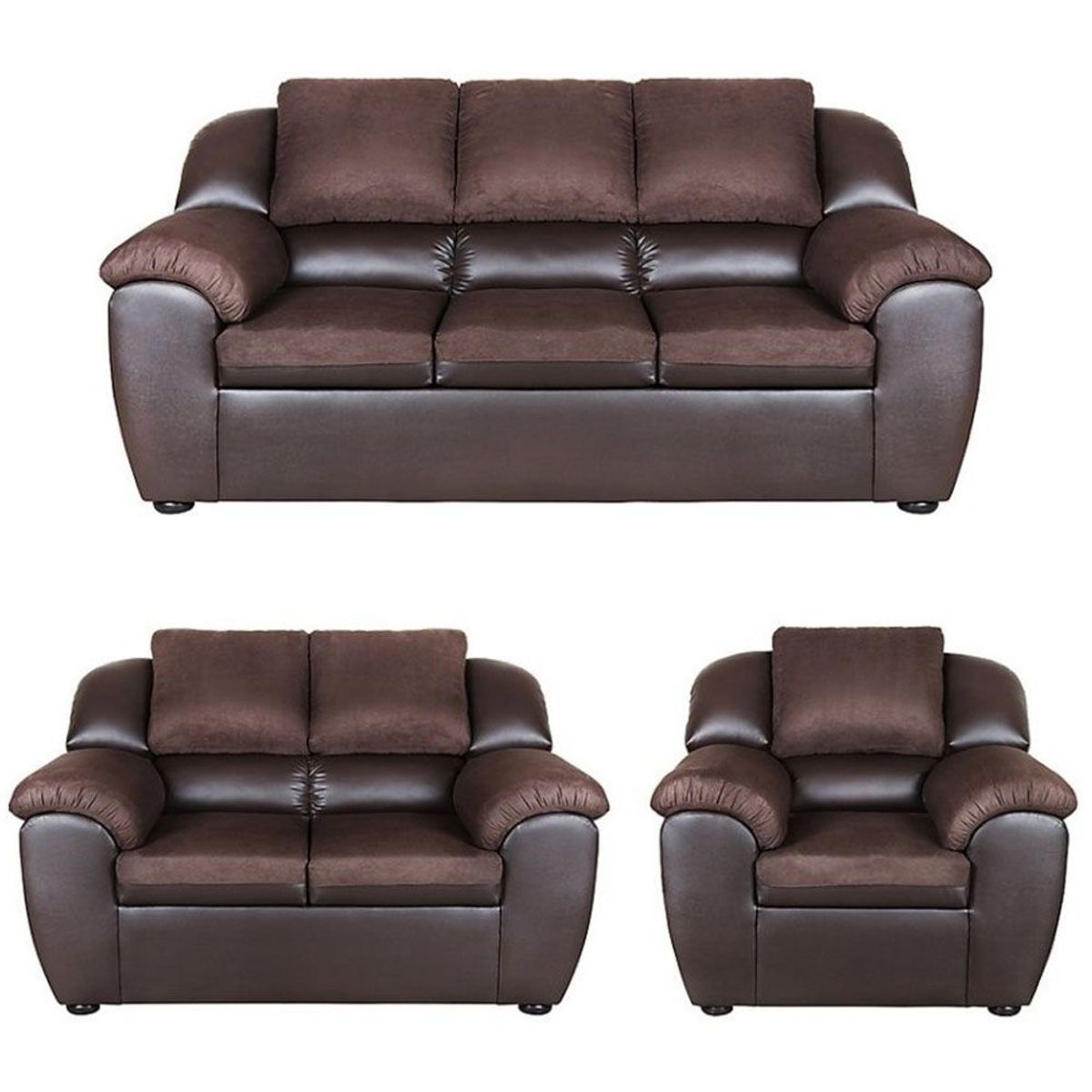 DELUXE FURNITURE - Juego de Sala Lino marrón 3-2-1 puestos cuerina