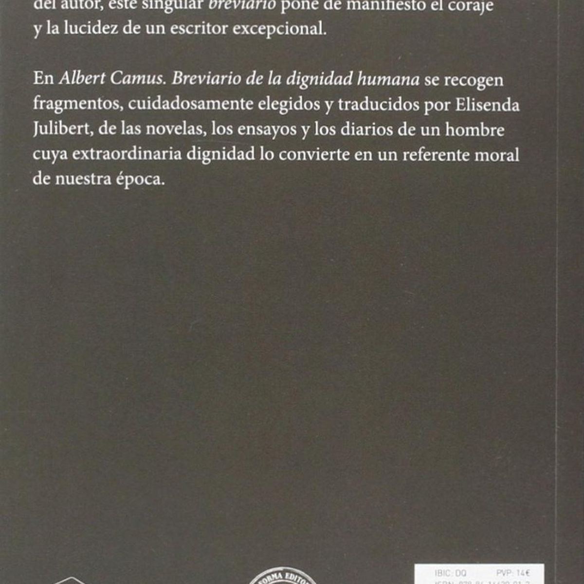 PLATAFORMA - Albert Camus: Breviario De La Dignidad Humana