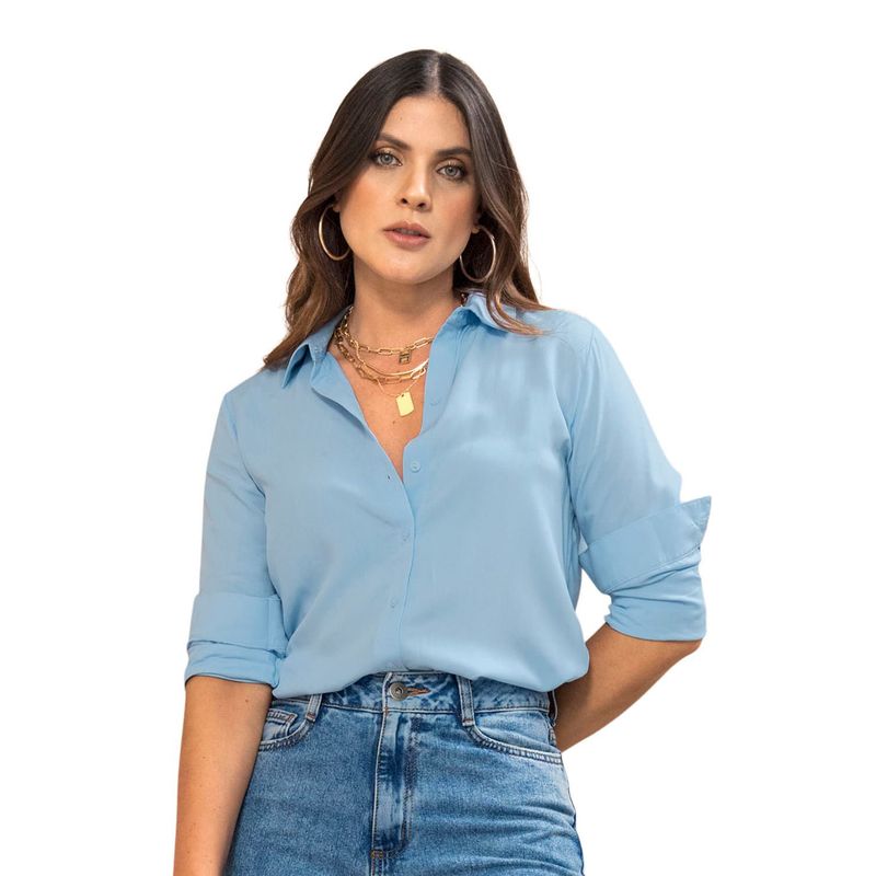 LEONISA - Blusa manga larga con cuello camisero y perilla funcional
