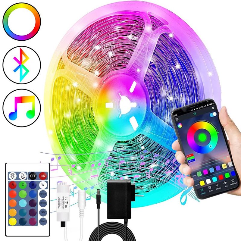 GENERICO - Cinta De Luz Led 15mts RGB 5050 Bluetooth + Control Rítmica