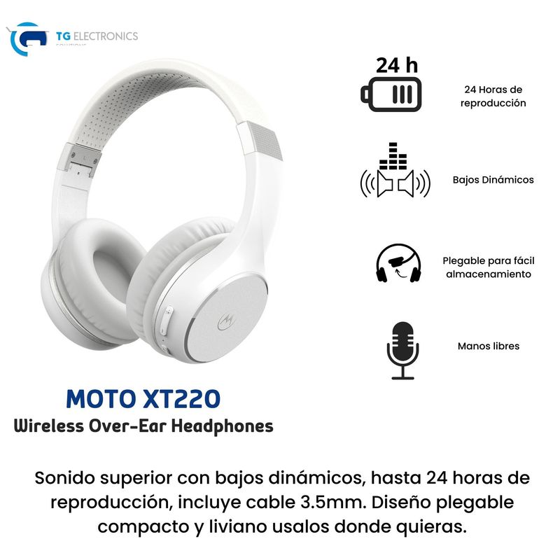 MOTOROLA - Audifono Diadema Motorola XT220 Hasta 24 hrs de Música Color Blanco