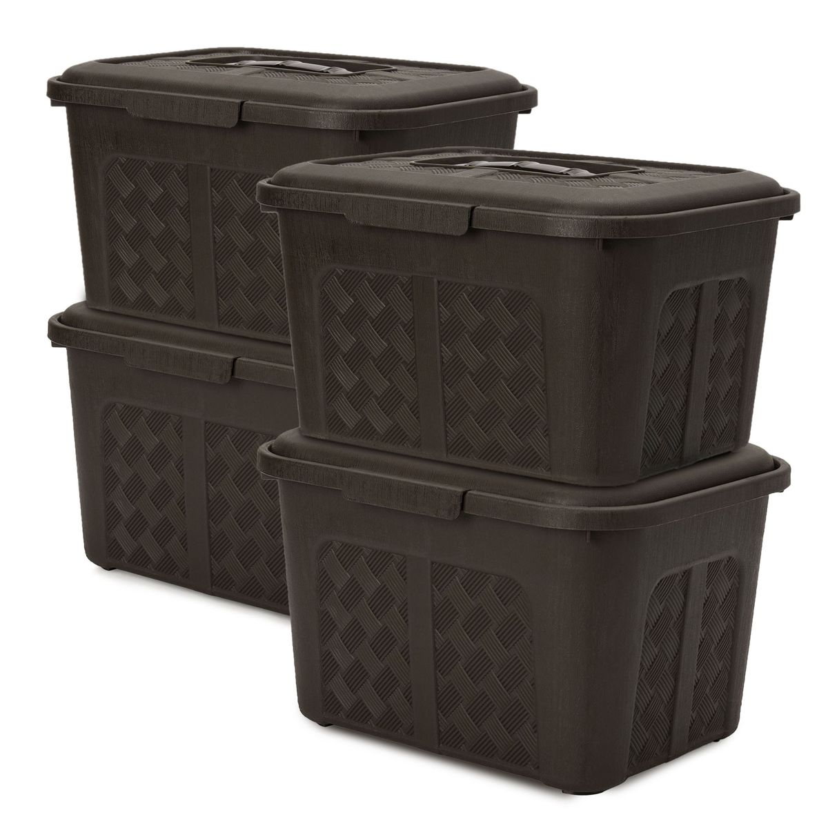 ENERGY PLUS - Set x4 Cajoneras o cajas plásticas organizadoras con tapa 6L Café