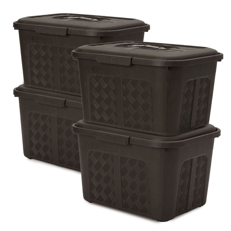 ENERGY PLUS - Set x4 Cajoneras o cajas plásticas organizadoras con tapa 6L Café