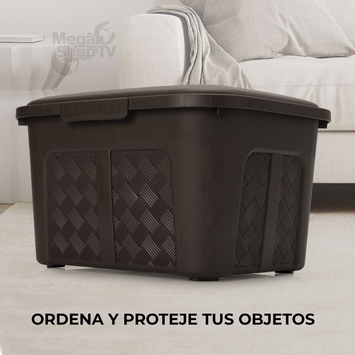 ENERGY PLUS - Cajonera plástica organizadora con tapa - cajas o canastas 10L Café