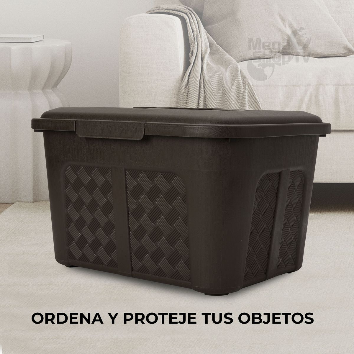 ENERGY PLUS - Cajonera plástica organizadora con tapa - cajas o canastas 15L Café