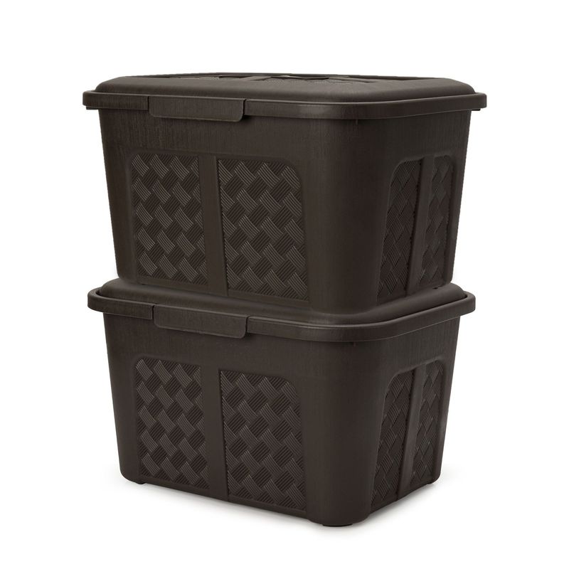 ENERGY PLUS - Set x2 Cajoneras o cajas plásticas organizadoras con tapa 15L Café