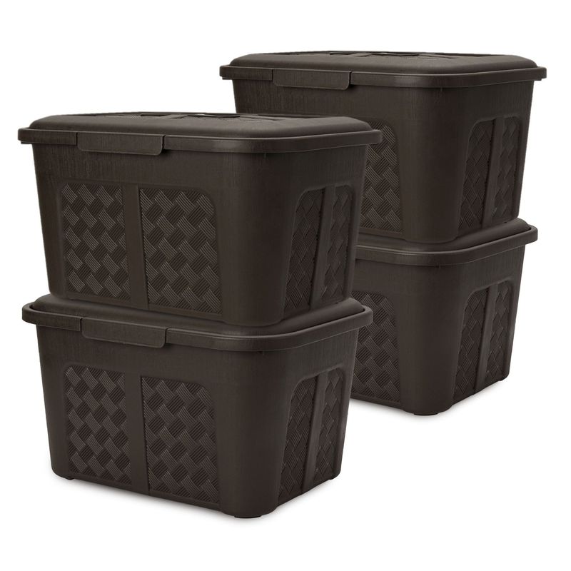 ENERGY PLUS - Set x4 Cajoneras o cajas plásticas organizadoras con tapa 15L Café