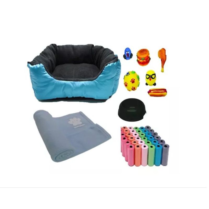 HALLY PET - Cama Mediana impermeable  cobija  bolsa  dos juguetes comedero