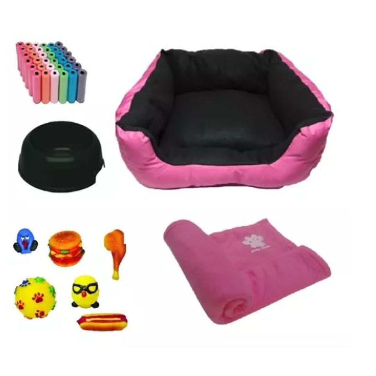 HALLY PET - Cama Mediana impermeable  cobija  bolsa  dos juguetes comedero