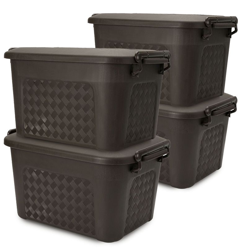 ENERGY PLUS - Set x4 Cajoneras grandes plásticas organizadoras con tapa 40L Café