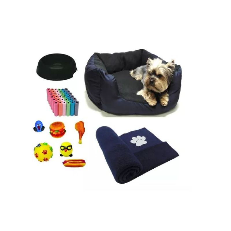 HALLY PET - Cama Mediana impermeable  cobija  bolsa  dos juguetes comedero