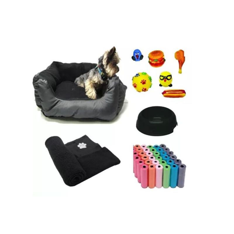 HALLY PET - Cama Mediana impermeable  cobija  bolsa  dos juguetes comedero