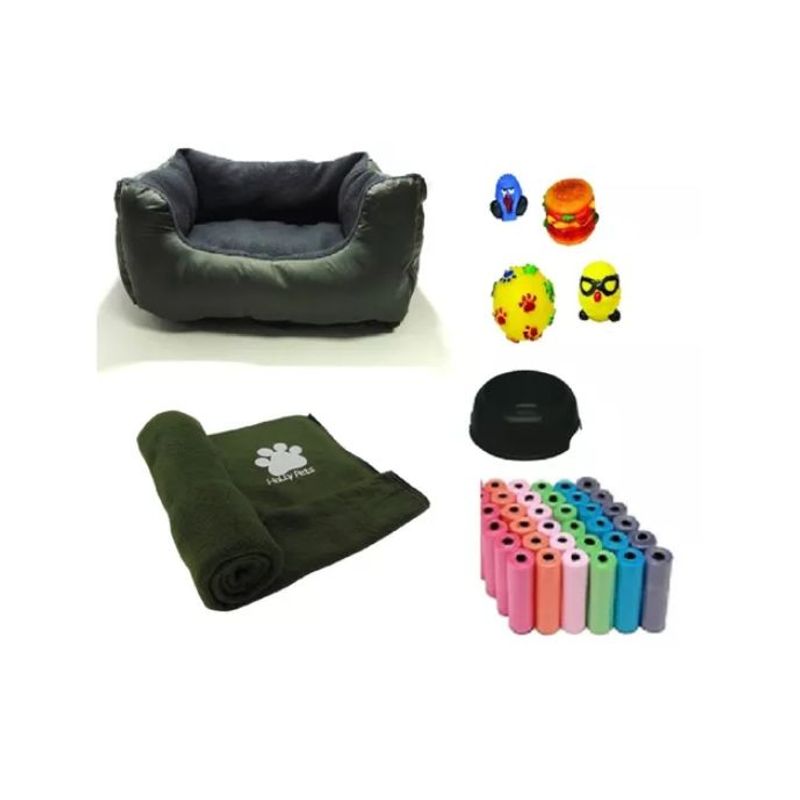 HALLY PET - Cama Mediana impermeable  cobija  bolsa  dos juguetes comedero