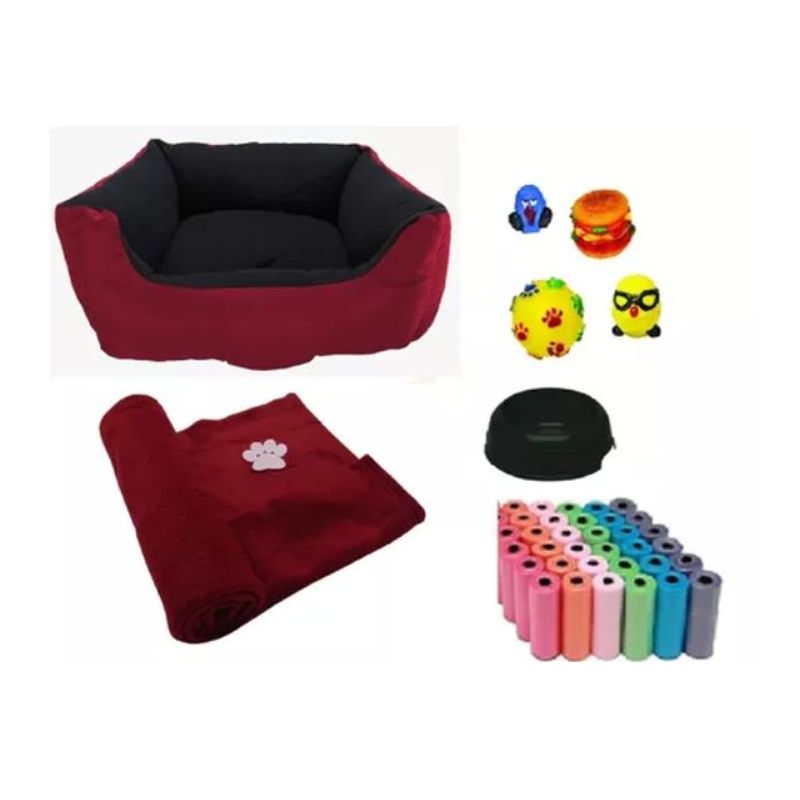 HALLY PET - Cama Mediana impermeable  cobija  bolsa  dos juguetes comedero