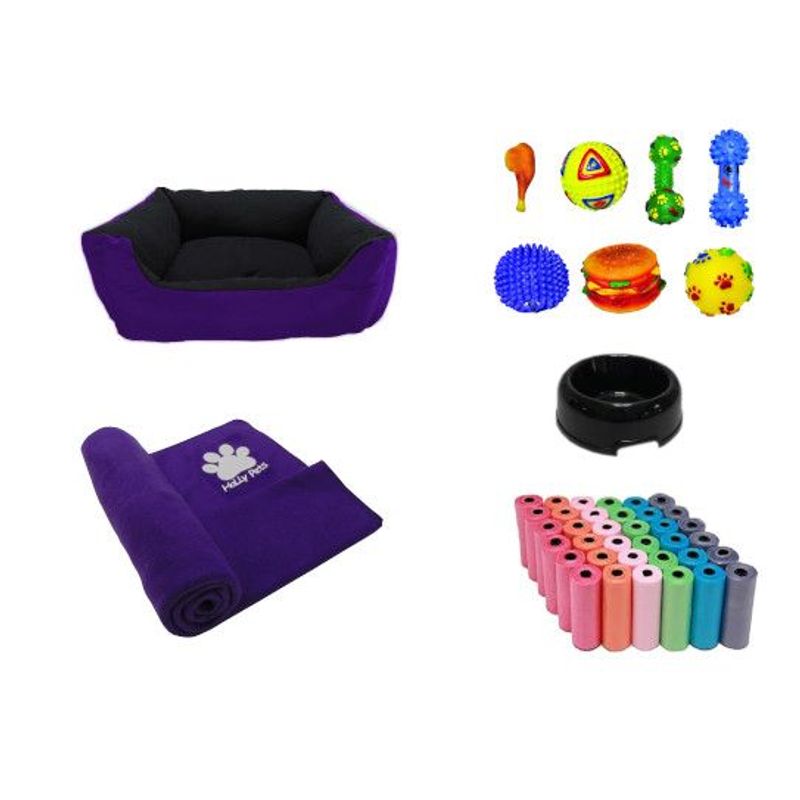 HALLY PET - Cama Mediana impermeable  cobija  bolsa  dos juguetes comedero