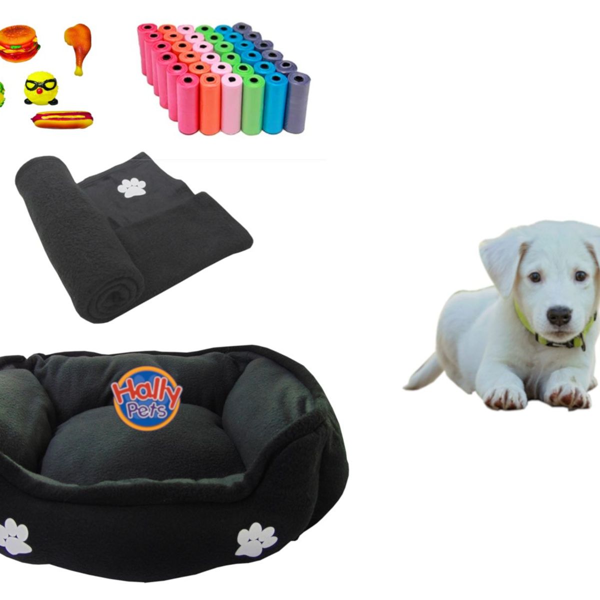 HALLY PET - Cama Mediana Doble faz cobija bolsas dos juguetes y comedero