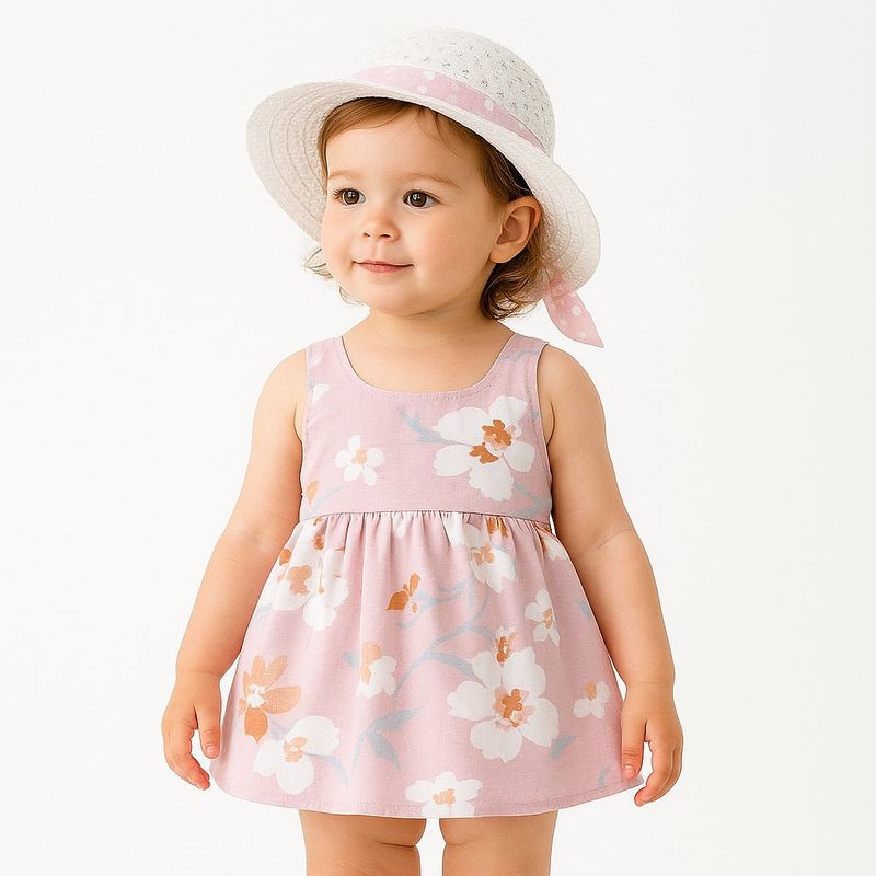 LUSOLSI - Conjunto Veraniego Niña  Vestido + Sombrero Elegante