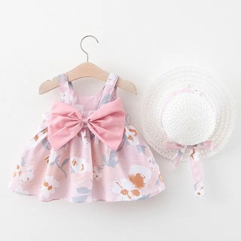 LUSOLSI - Conjunto Veraniego Niña  Vestido + Sombrero Elegante